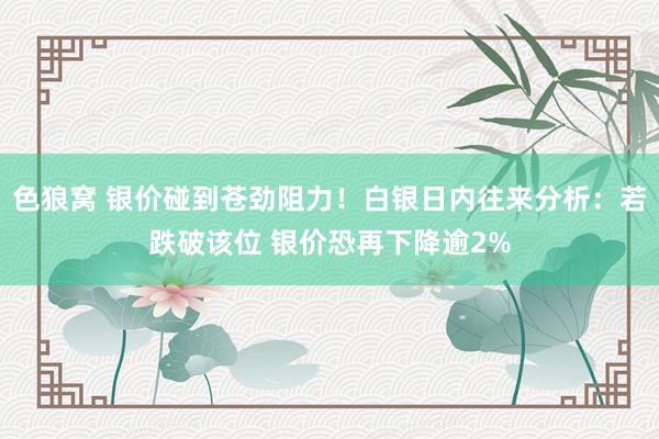 色狼窝 银价碰到苍劲阻力！白银日内往来分析：若跌破该位 银价恐再下降逾2%