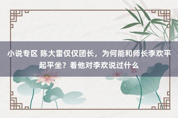 小说专区 陈大雷仅仅团长，为何能和师长李欢平起平坐？看他对李欢说过什么