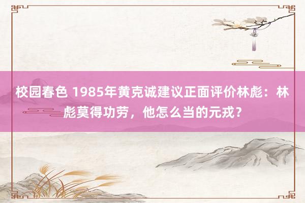 校园春色 1985年黄克诚建议正面评价林彪：林彪莫得功劳，他怎么当的元戎？