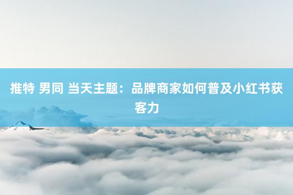推特 男同 当天主题：品牌商家如何普及小红书获客力