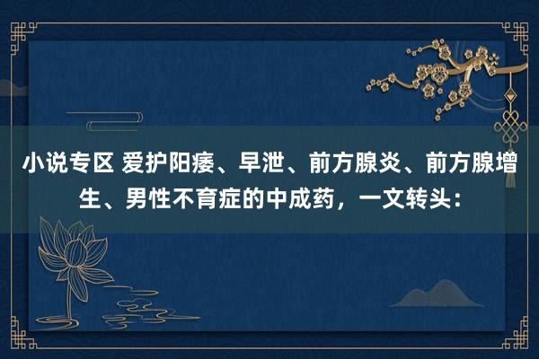小说专区 爱护阳痿、早泄、前方腺炎、前方腺增生、男性不育症的中成药，一文转头：